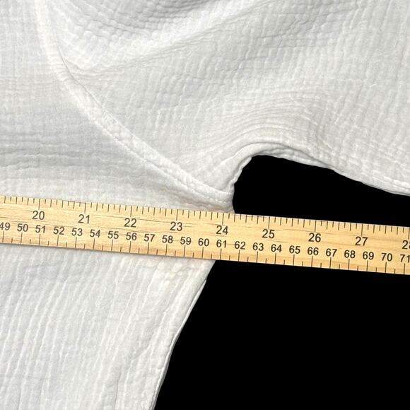 Foxcroft White Gauze Cotton Button Blouse XL Ruched Sleeves Boho Chic Coastal - Picture 8 of 11